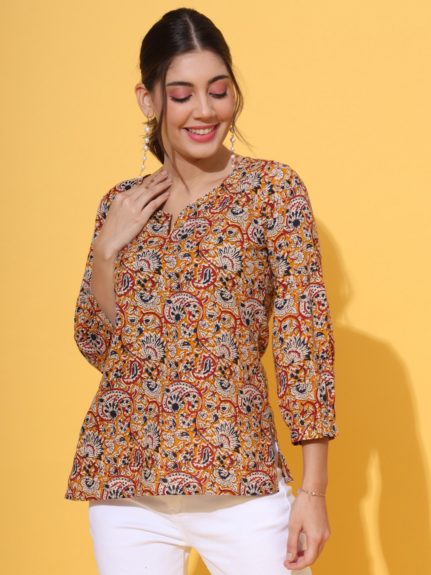 DECKEDUP Mustard Printed Top