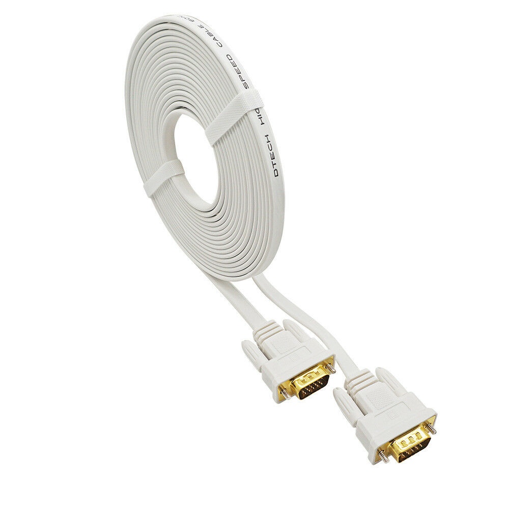 10M Long VGA Monitor Cable Male to Male 15 Pin SVGA Cord 33ft Slim Flat