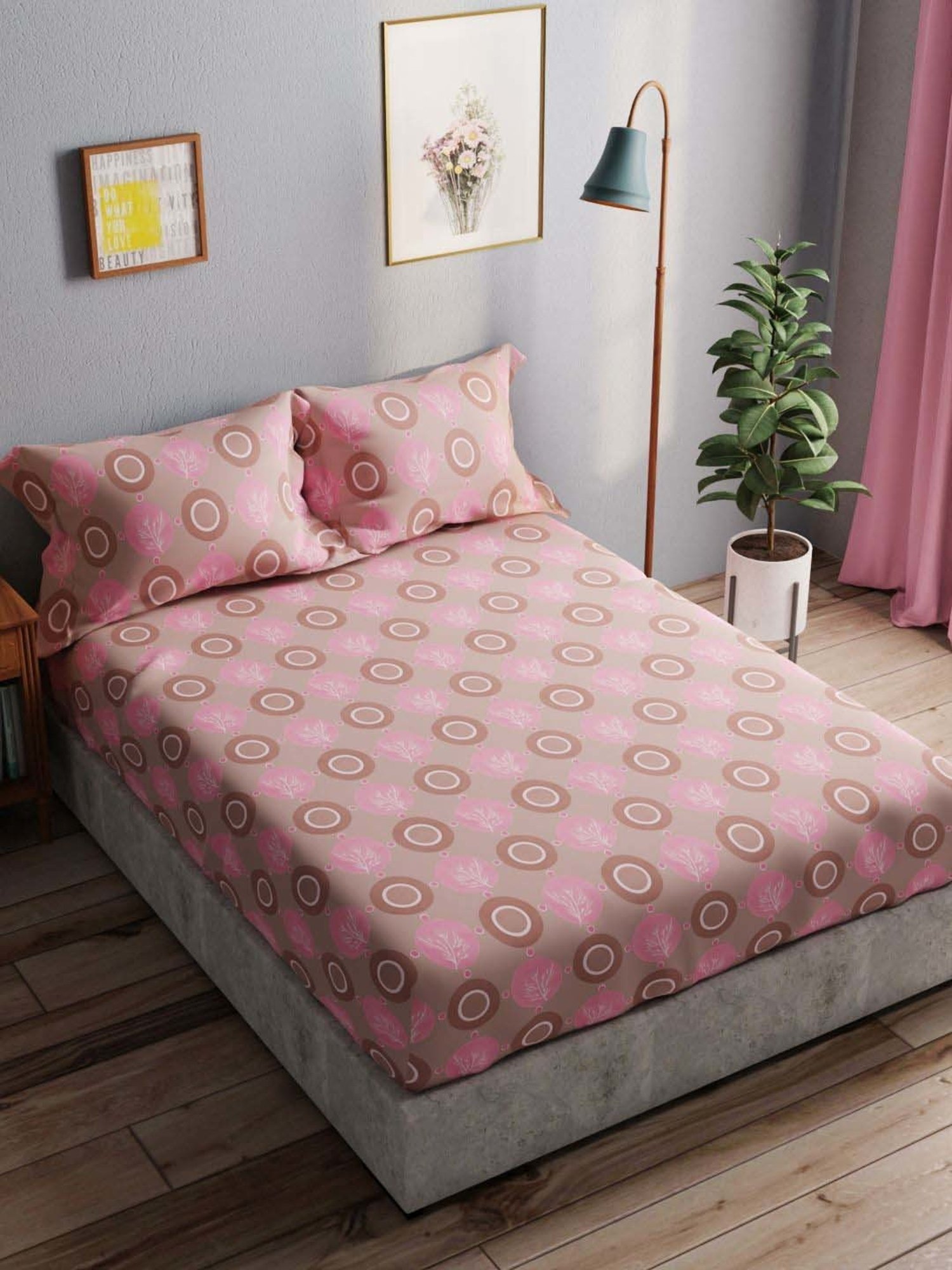 Bianca Amolina Pink 135 TC Cotton Double Bedsheet with 2 Pillow Covers