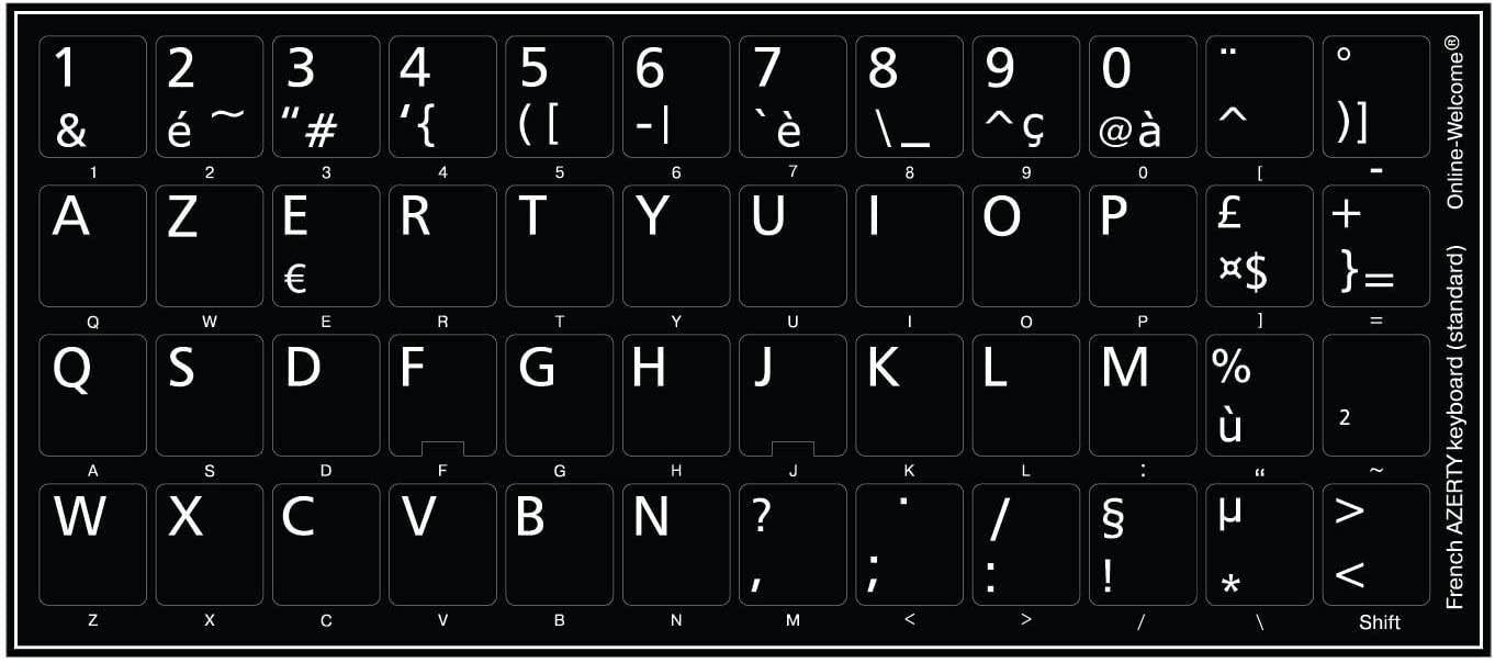 French Azerty Keyboard Sticker Black
