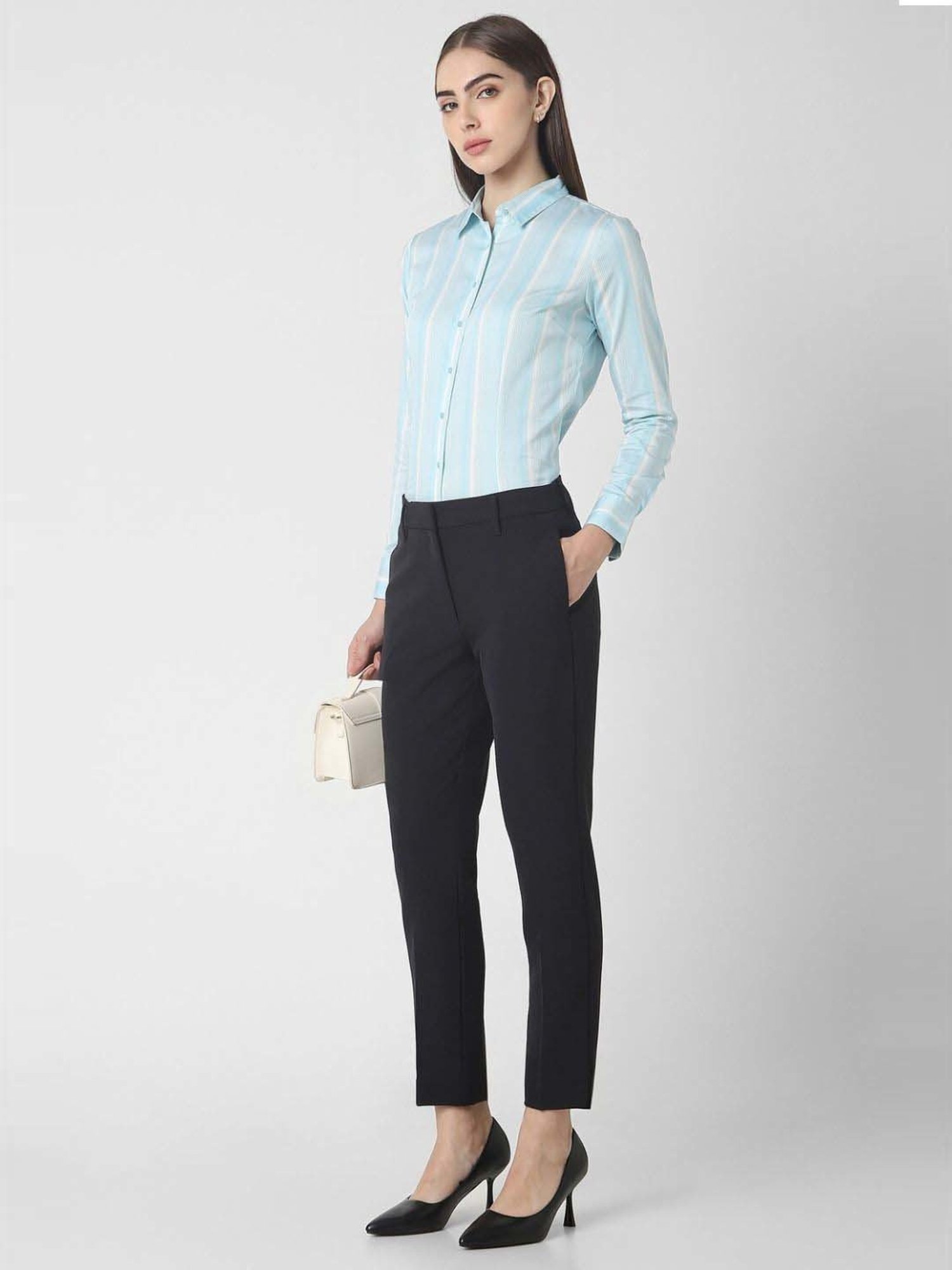 Van Heusen Blue Cotton Striped Formal Shirt