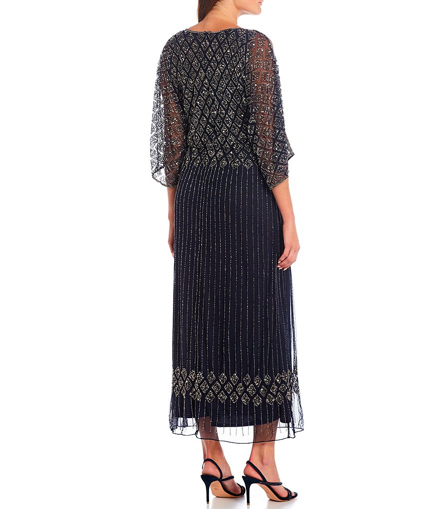 Pisarro Nights Petite Size Beaded Bodice Cold Shoulder Blouson Gown