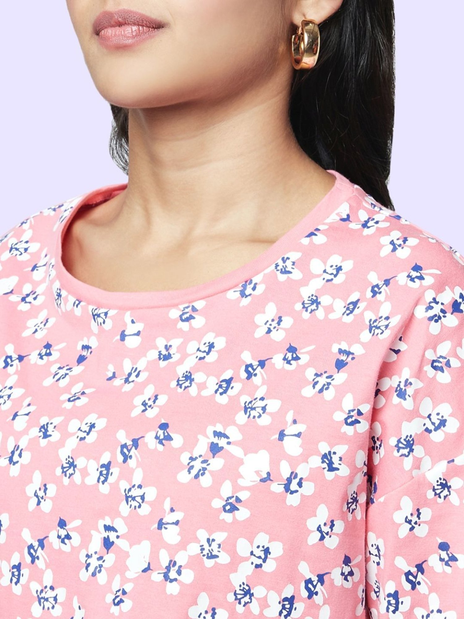 YU by Pantaloons Pink Cotton Printed Top