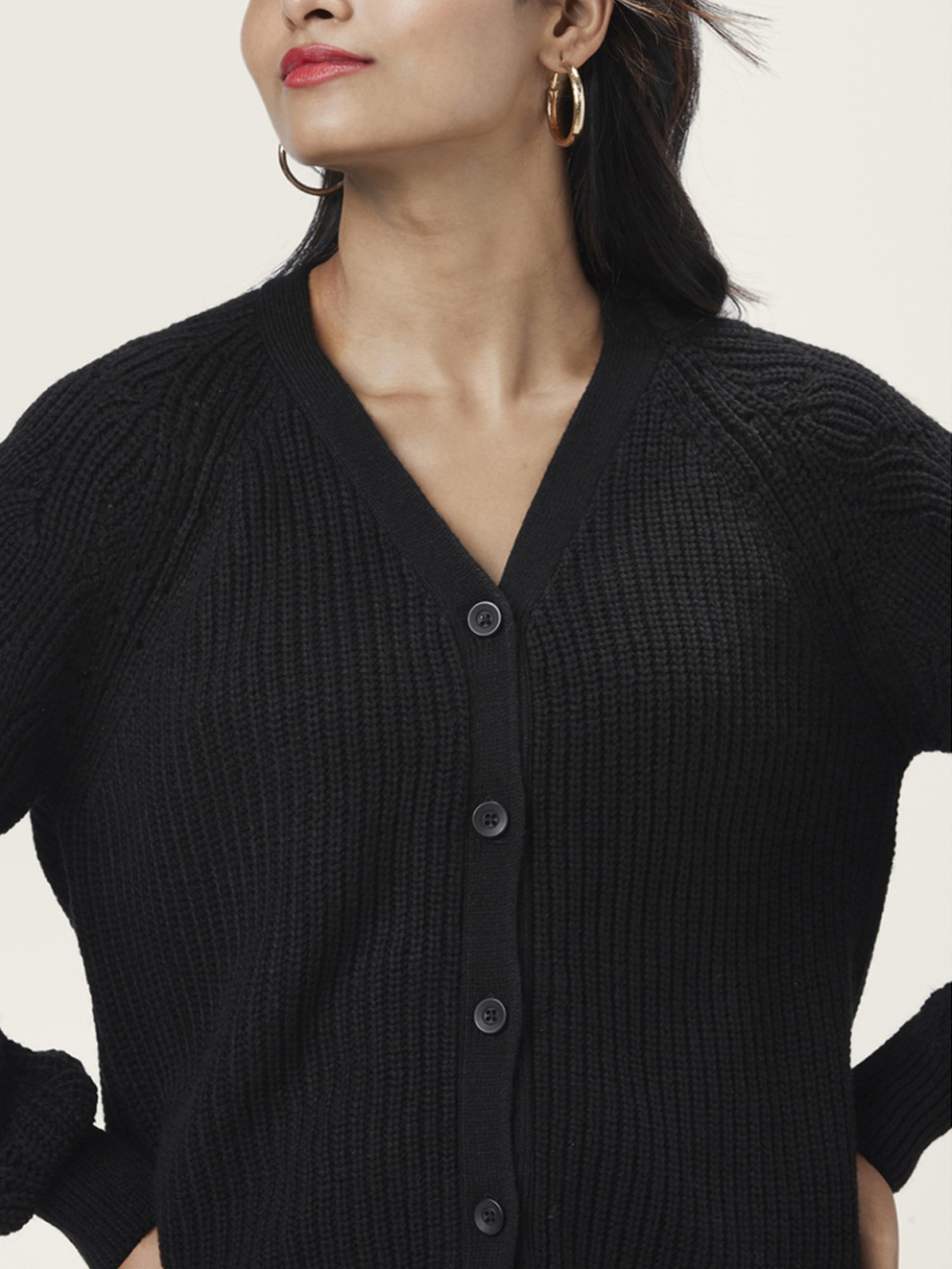 Honey by Pantaloons Black Self Pattern Cardigan