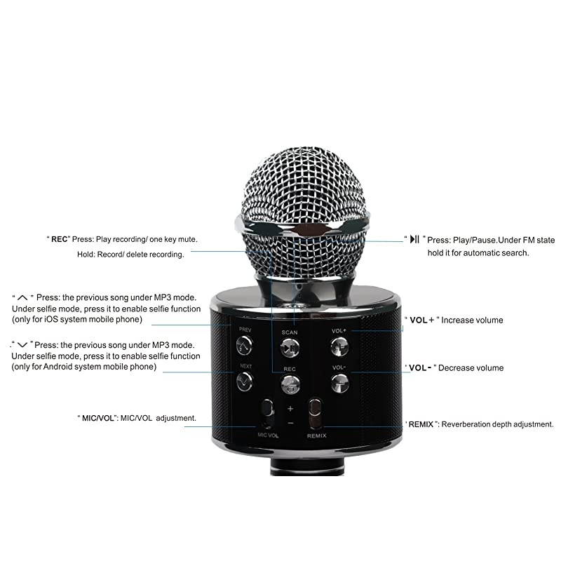 Wireless Bluetooth Karaoke Microphone with Built in Bluetooth Speaker AllinOne Karaoke Machine | Compatible with Android iOS iPhone Black Color