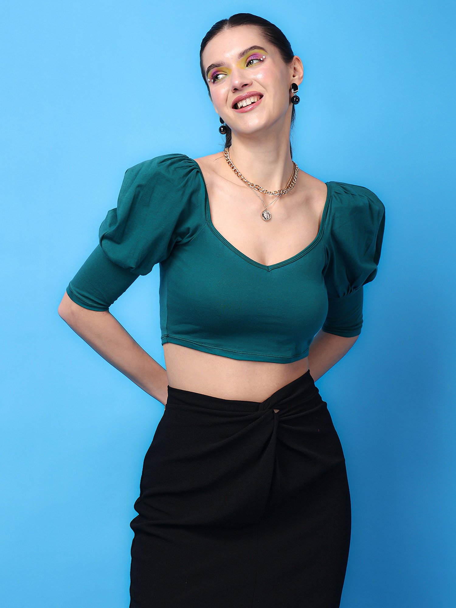 Scorpius Teal Slim Fit Crop Top