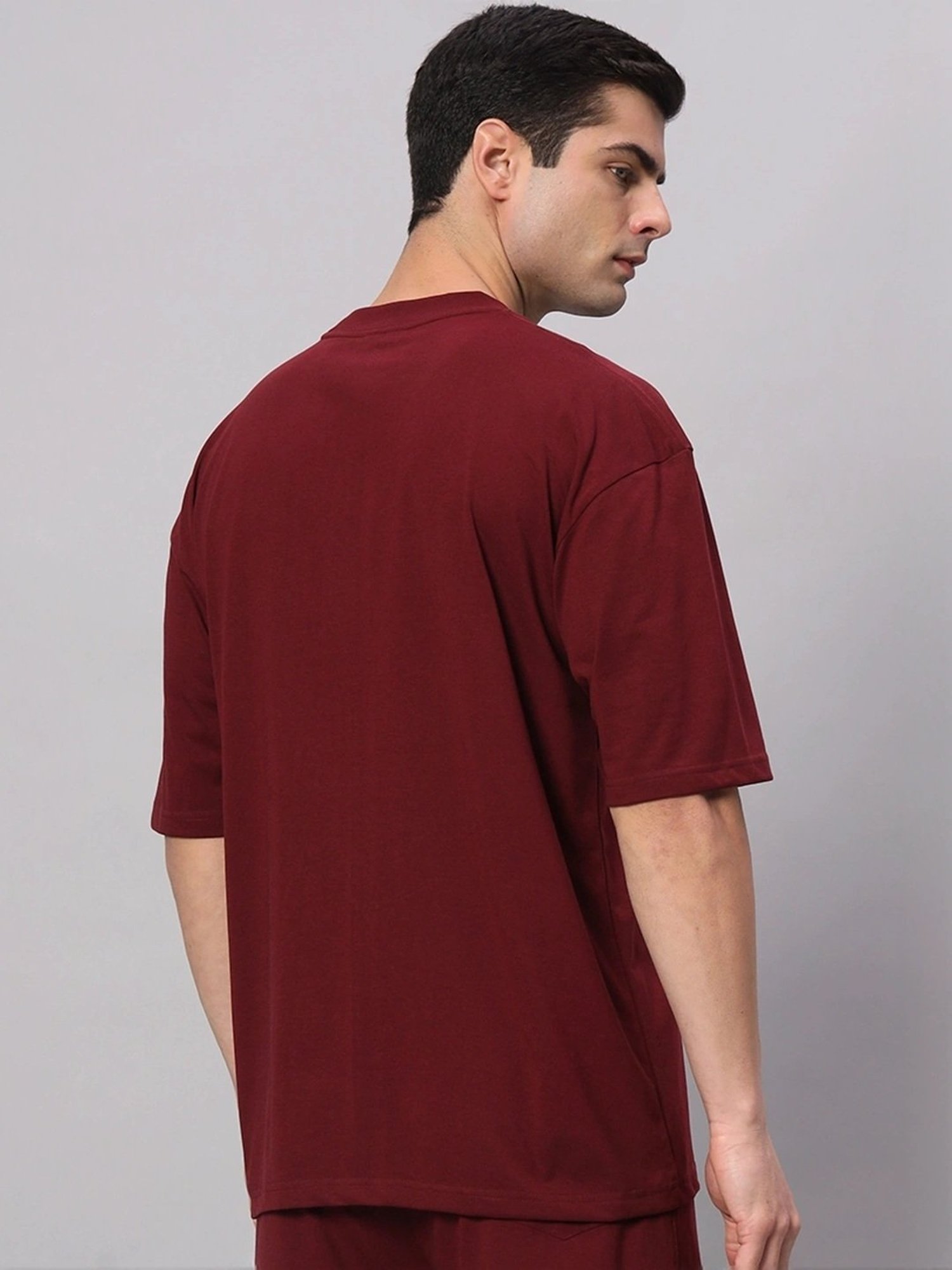 Griffel Maroon Cotton Loose Fit T-Shirt