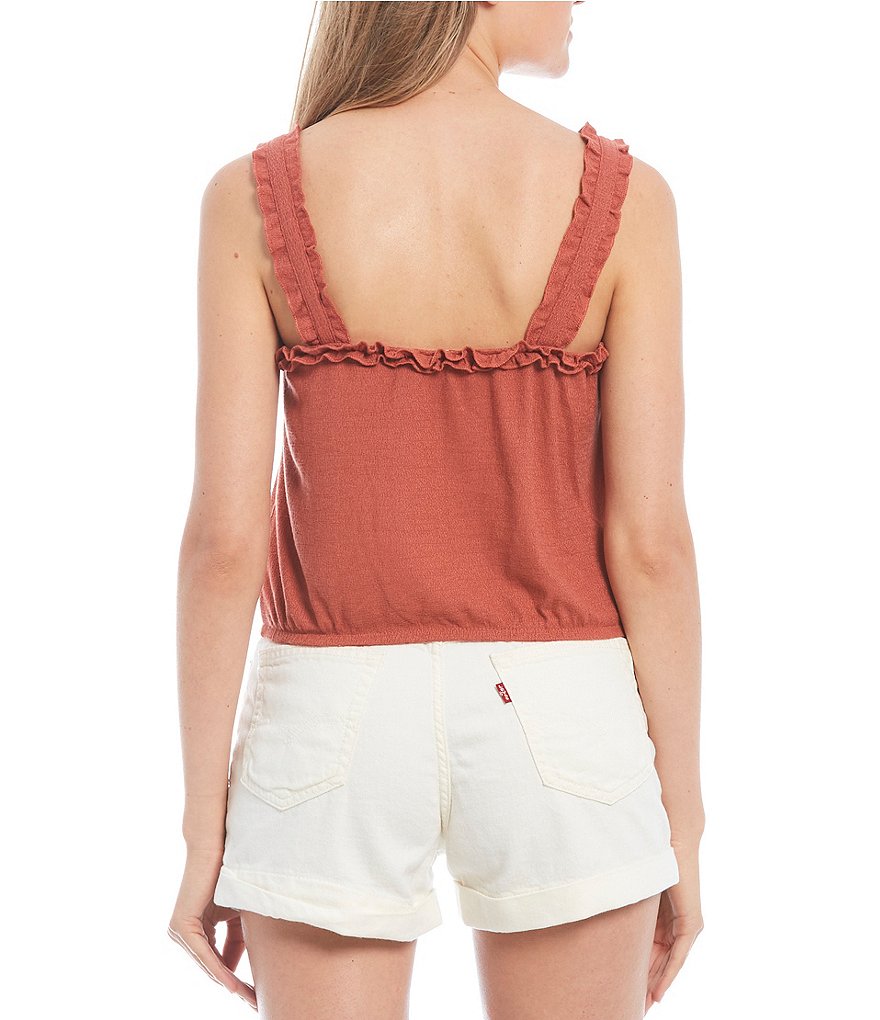 Moa Moa Ruffle Button Front Control Hem Tank Top