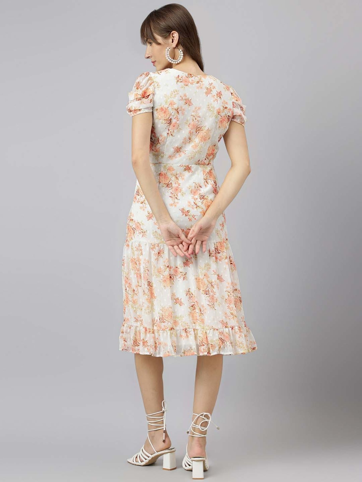 Latin Quarters Orange Floral Print Midi Dress