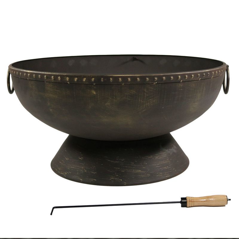Sunnydaze Outdoor Camping or Backyard Large Fire Pit Bowl with Spark Screen, Log Poker, and Metal Wood Grate - 30" - Bronze