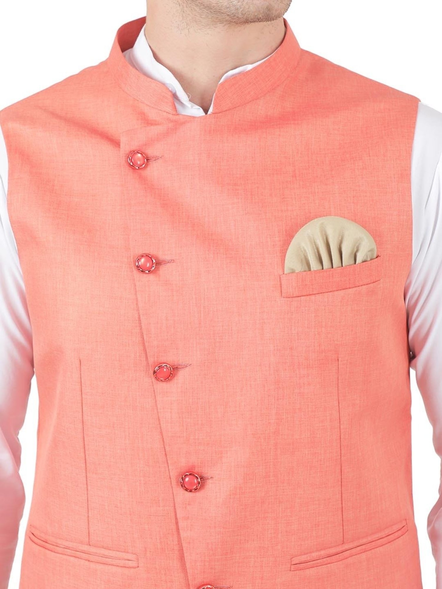 TAHVO Orange  Slim Fit Nehru Jacket