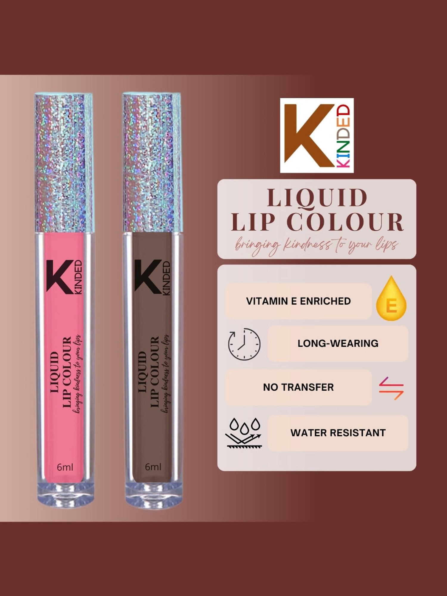 KINDED Liquid Lip Colour 01 Barbie Pink & 07 Choco Brown Combo