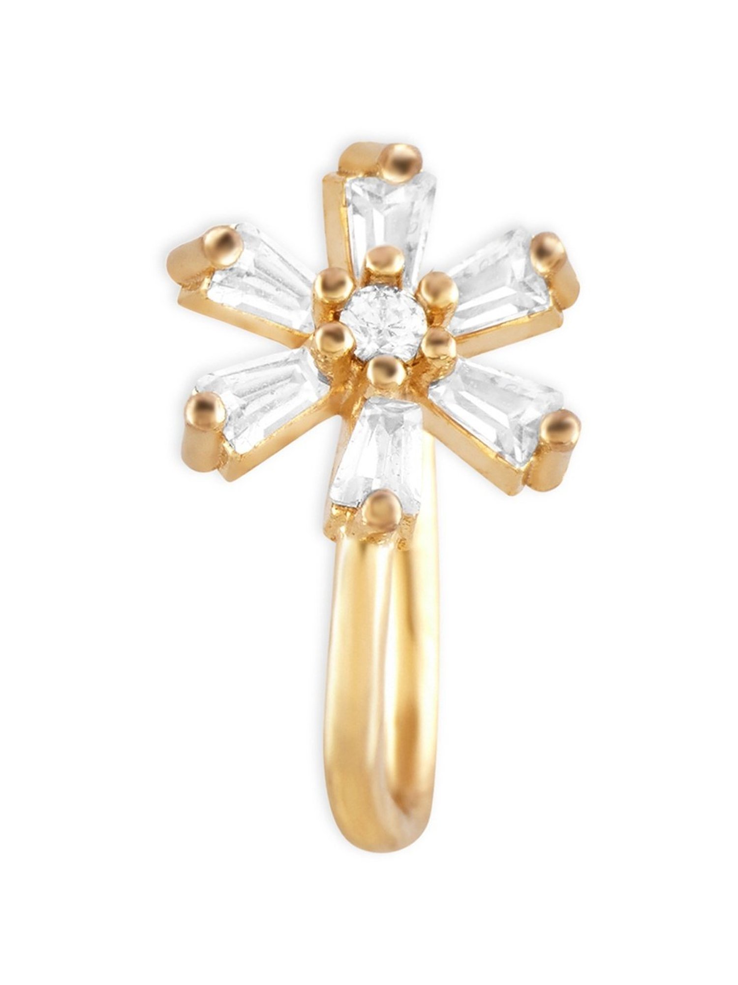 Zaveri Pearls Gold Tone Cubic Zirconia Flower Contemporary Brass Clip On Nose Pin-ZPFK17179