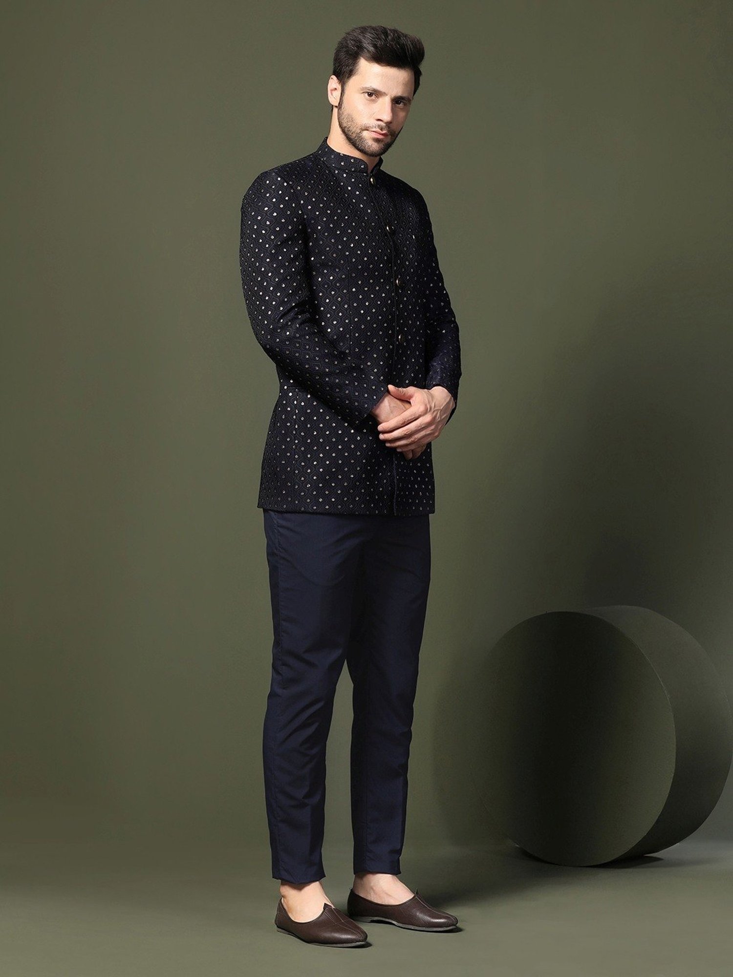 Kisah Blue Regular Fit Embellished Ethnic Blazer