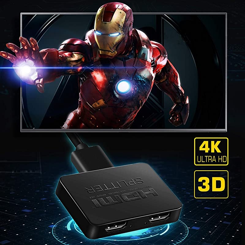 HDMI Splitter 1 in 2 Out, 4K HDMI Splitter for Dual Monitors Duplicate/Mirror Only, 1x2 HDMI Splitter 1 to 2 Amplifier for Full HD 1080P 3D with HDMI Cable (1 Source onto 2 Displays)