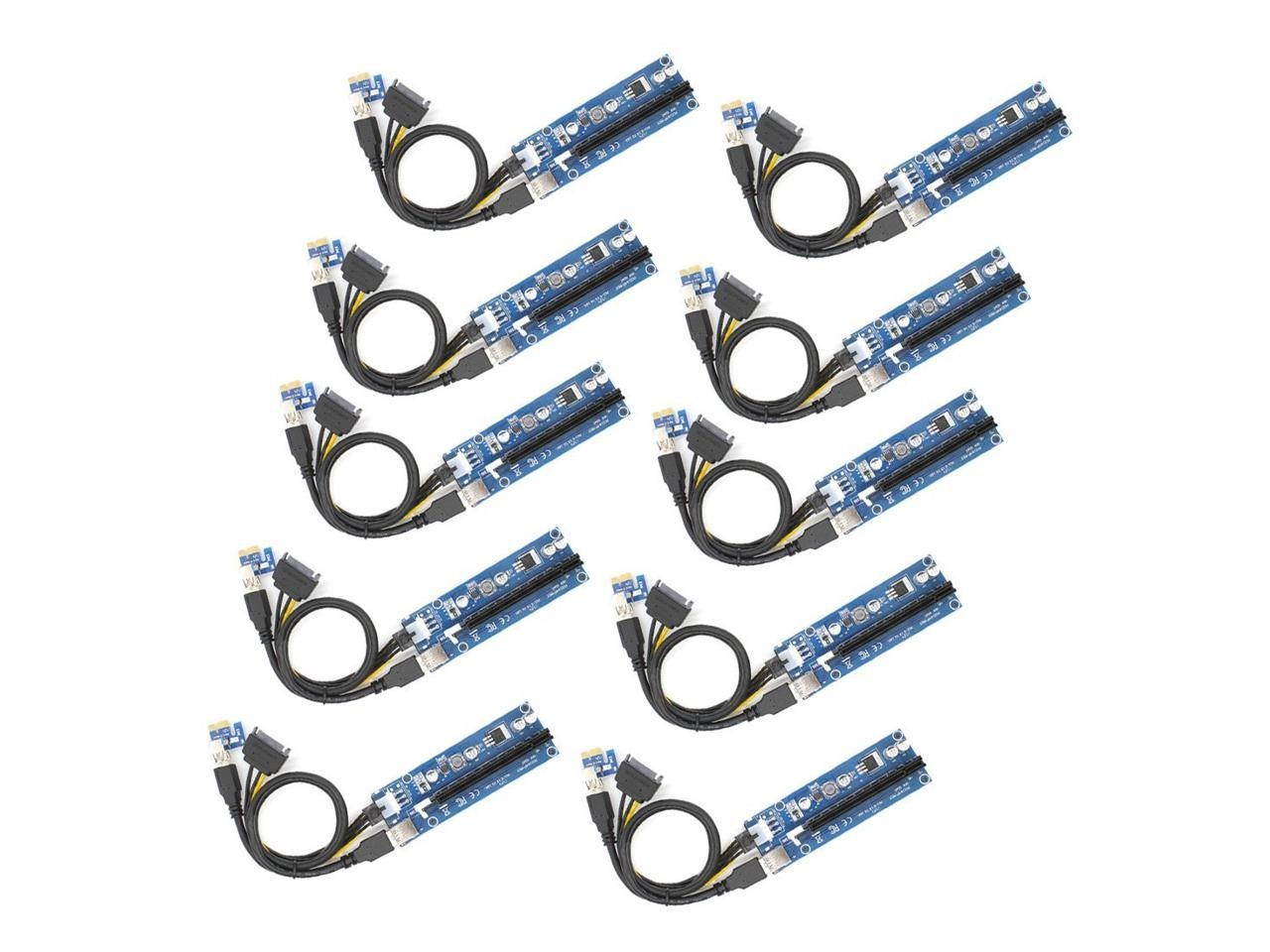 10-Pack Ver006C Mining Dedicated PCIe Riser Cable Card Riser Adapter Cryptocurrency PCI Express 1X to 16X Extender Mining Rig 60cm USB 3.0 6Pin Power