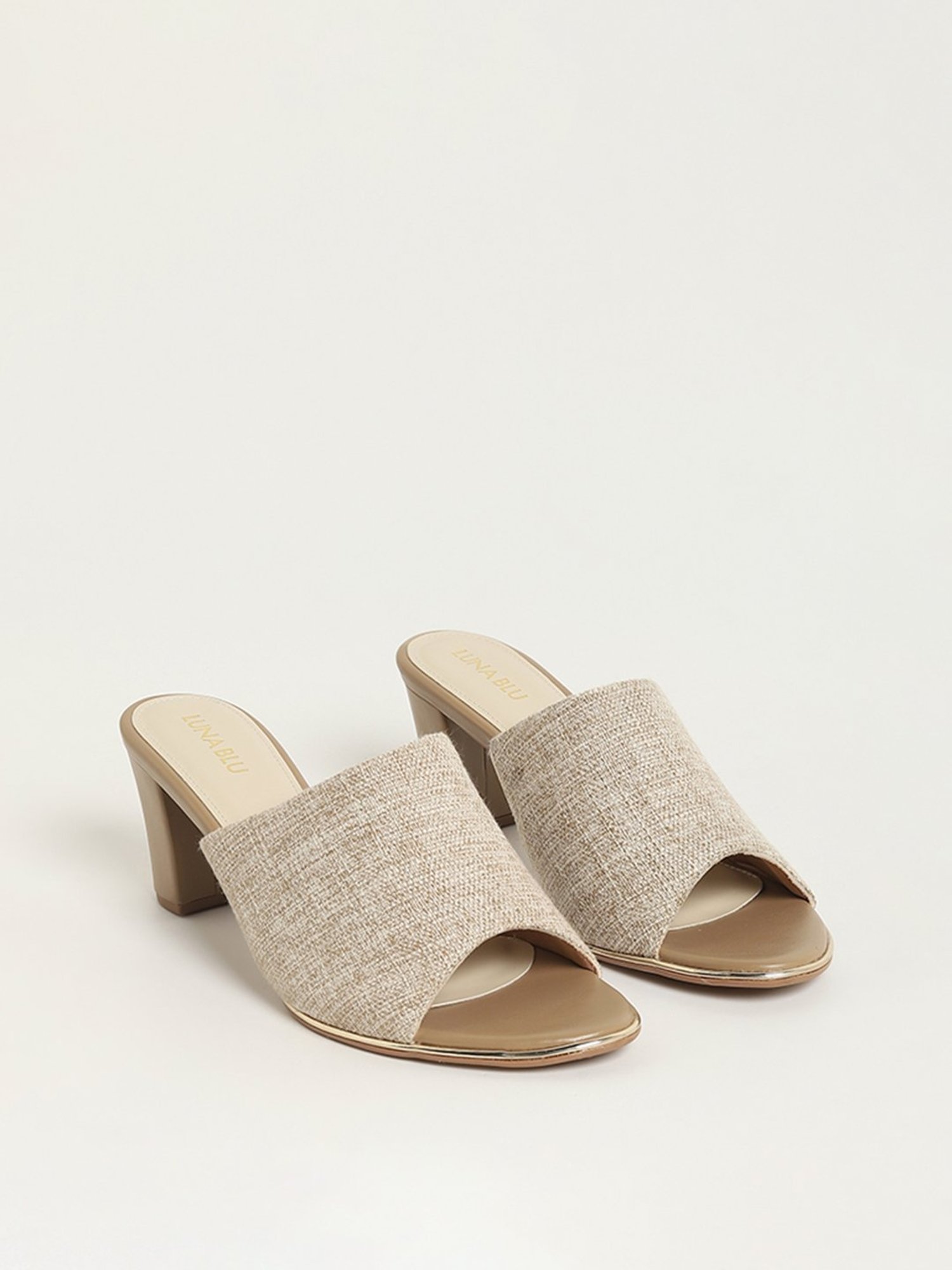 LUNA BLU by Westside Beige Peep Toe Block Heel Sandals
