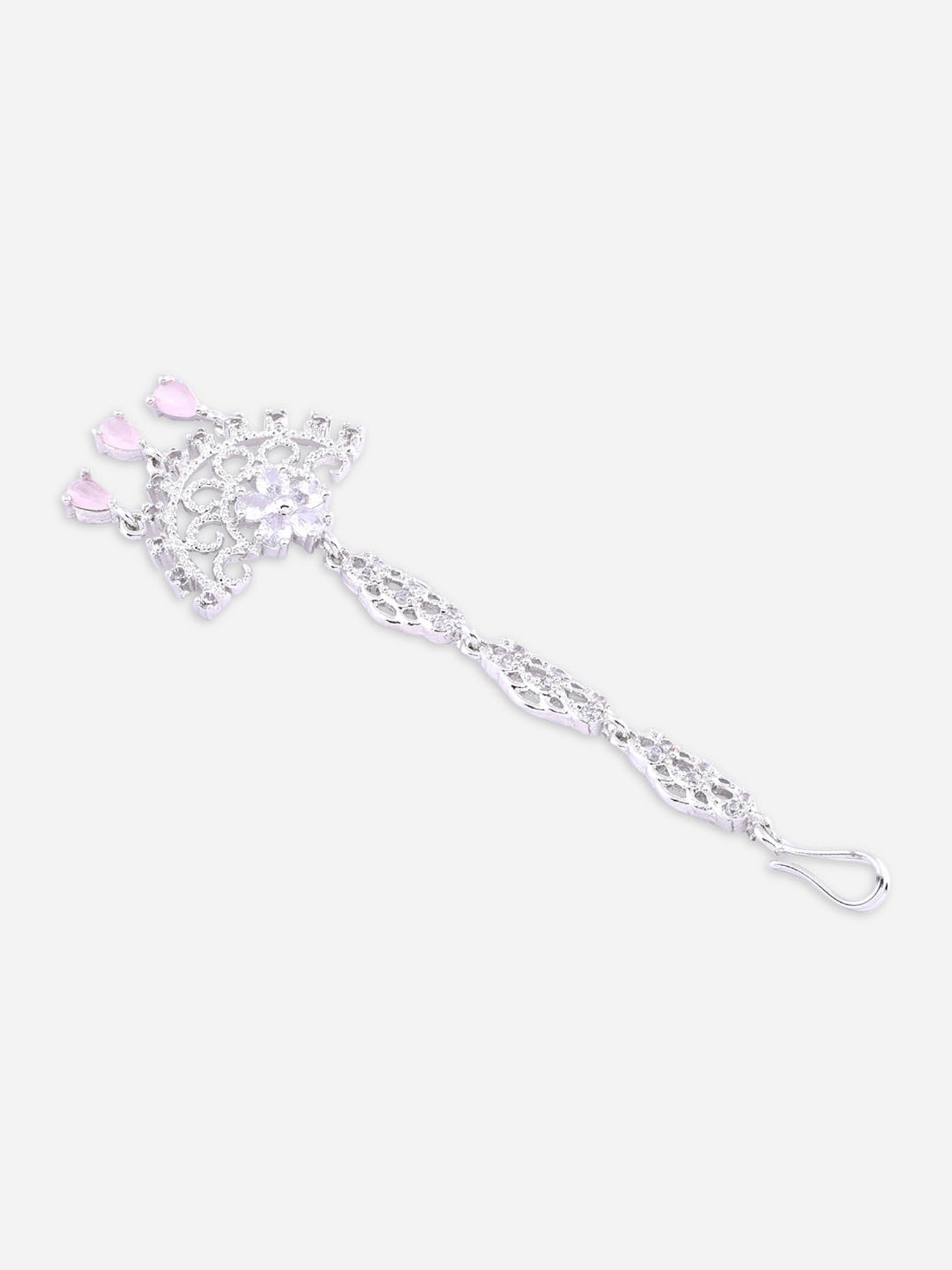 Fida American Diamond Silver-Plated Floral Maangtikka for Women