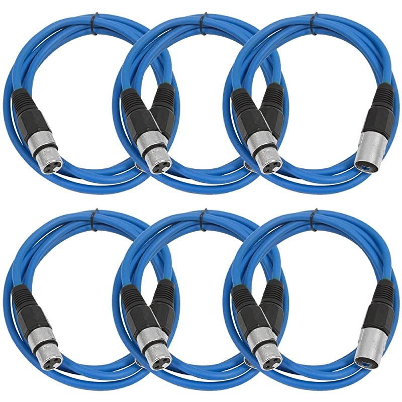 SAXLX-6 - 6 Pack of 6' Blue XLR Male to XLR Female Patch Cables - Balanced - 6 Foot Patch Cords