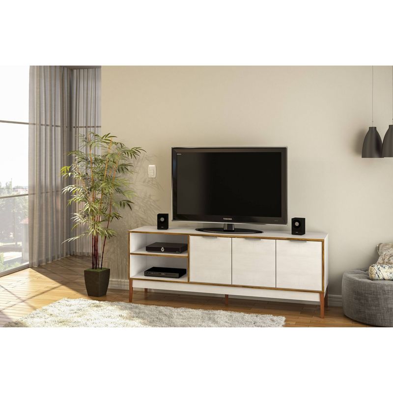 66" Boston TV Stand White/Light Brown - Chique