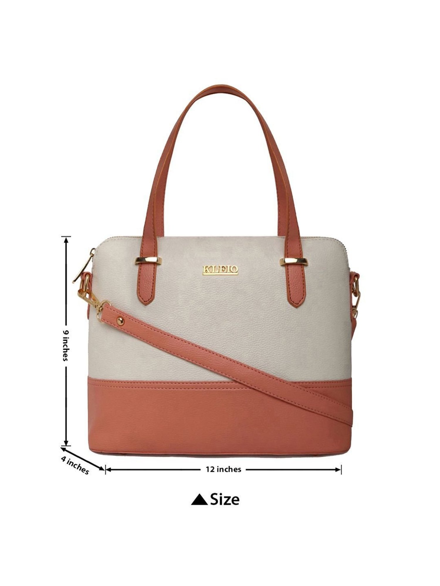 KLEIO White & Peach Solid Medium Handbag
