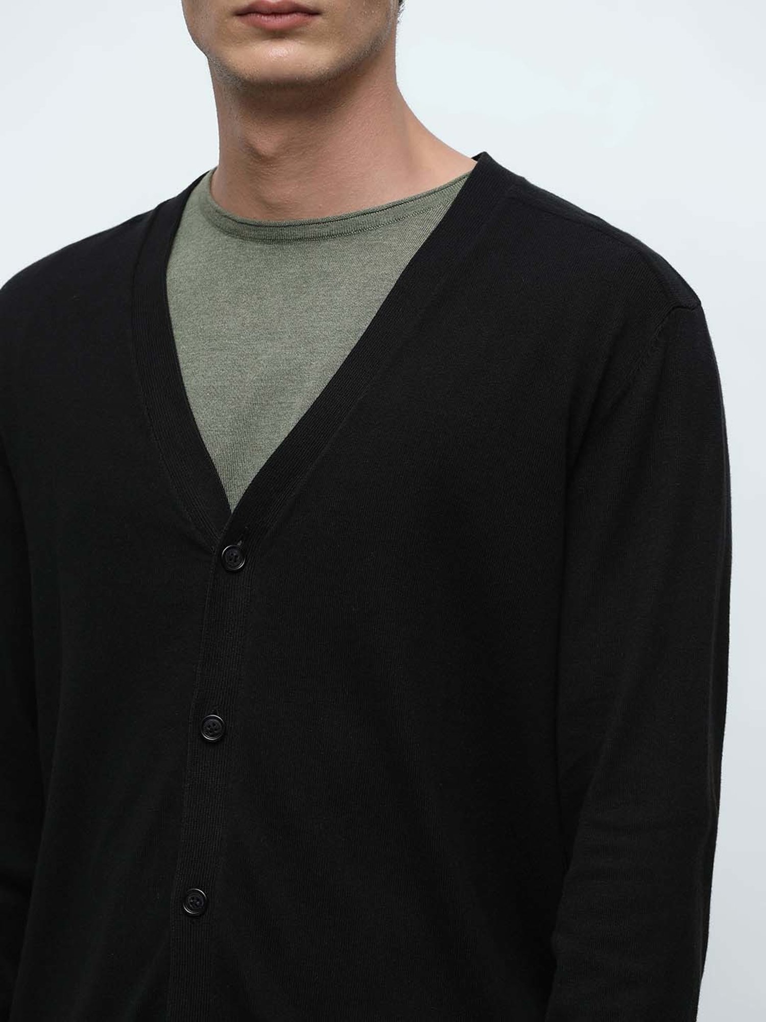 SELECTED HOMME Black Regular Fit Cotton Cardigan