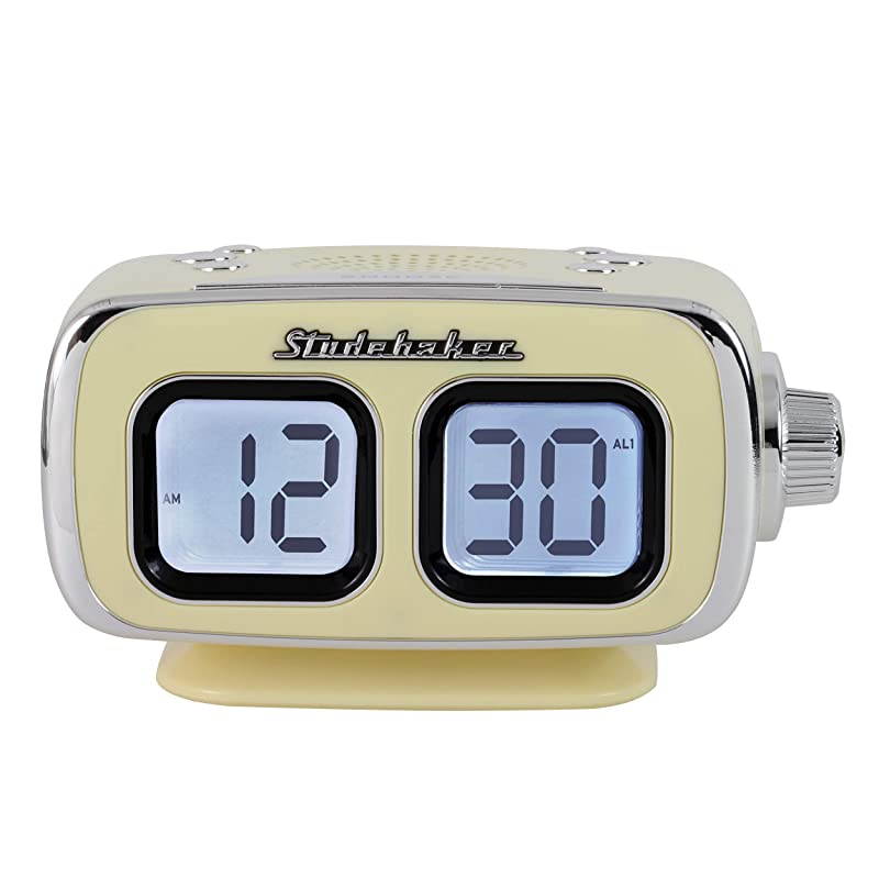 Display LCD AMFM Retro Clock Radio USB Bluetooth Auxin Bedroom Kitchen Counter Small Footprint Cream