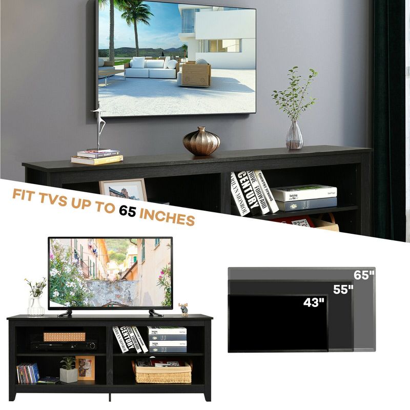 Costway 4-Cubby TV Stand Media Console for TV's up to 65'' w/ Adjustable Shelf