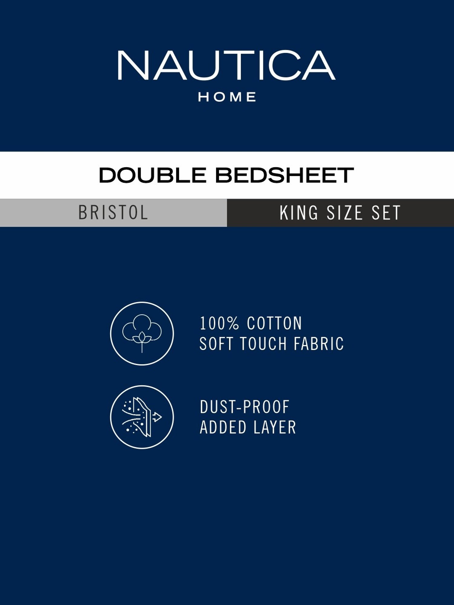 Nautica Bristol Stripes Grey 150 TC King Bedsheet with 2 Pillow Covers
