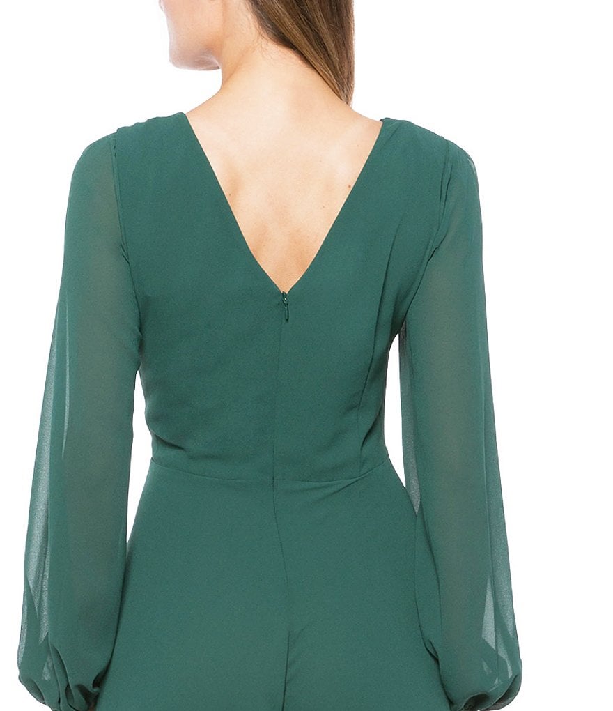 Marina Chiffon Overlay Long Sleeve V-Neck Jumpsuit
