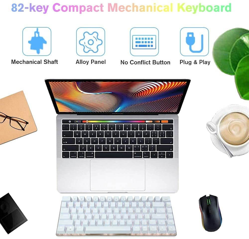 AK33 Wired Mechanical Gaming Keyboard, Rainbow LED Backlit USB Wired 82 Keys E-Sport Gamer Computer Keypad with Anti-ghosting Keys for Playing Games and Office Typists