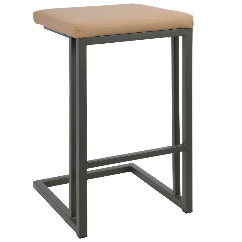 Wooden Barstool with Padded Seat and Open Backrest Blue/Brown - Benzara