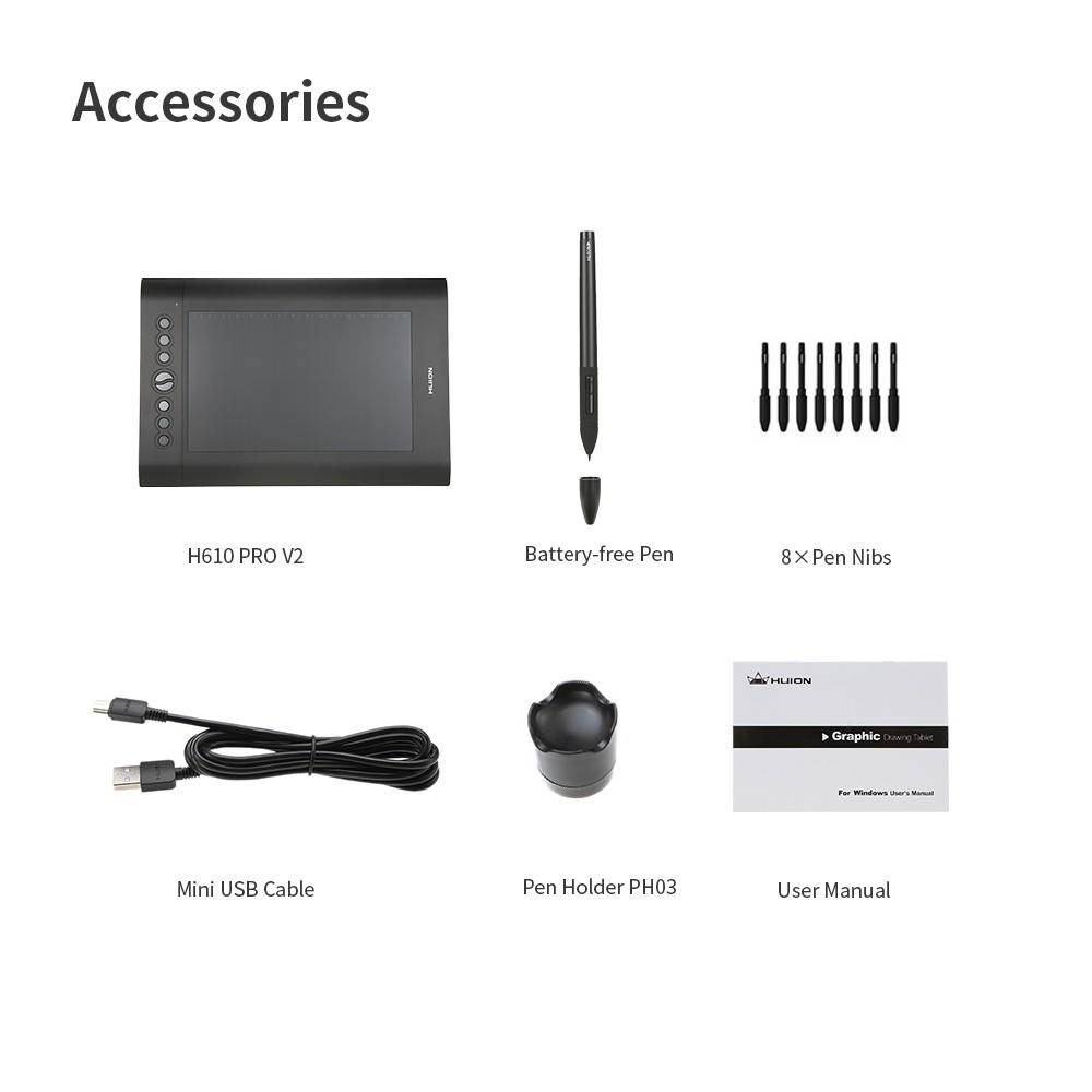 Huion USB Graphics Drawing Tablet Upgraded H610 PRO V2 Pad Art Digital Handwriting Drawing Board with Battery-free Pen