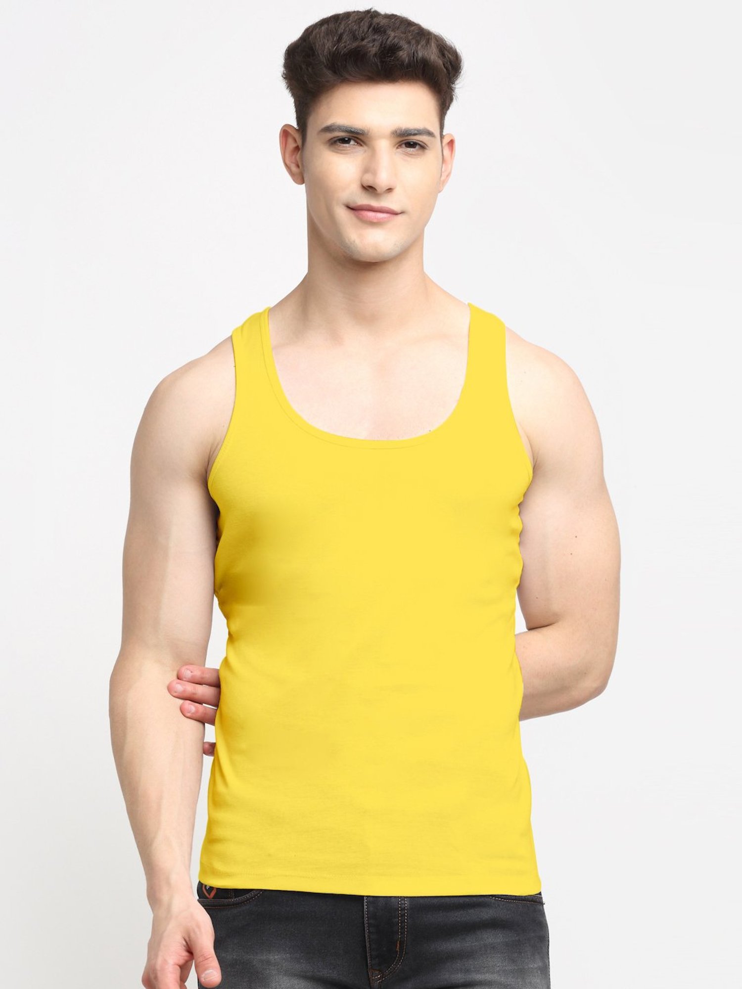 Friskers Yellow Cotton Slim Fit Vest