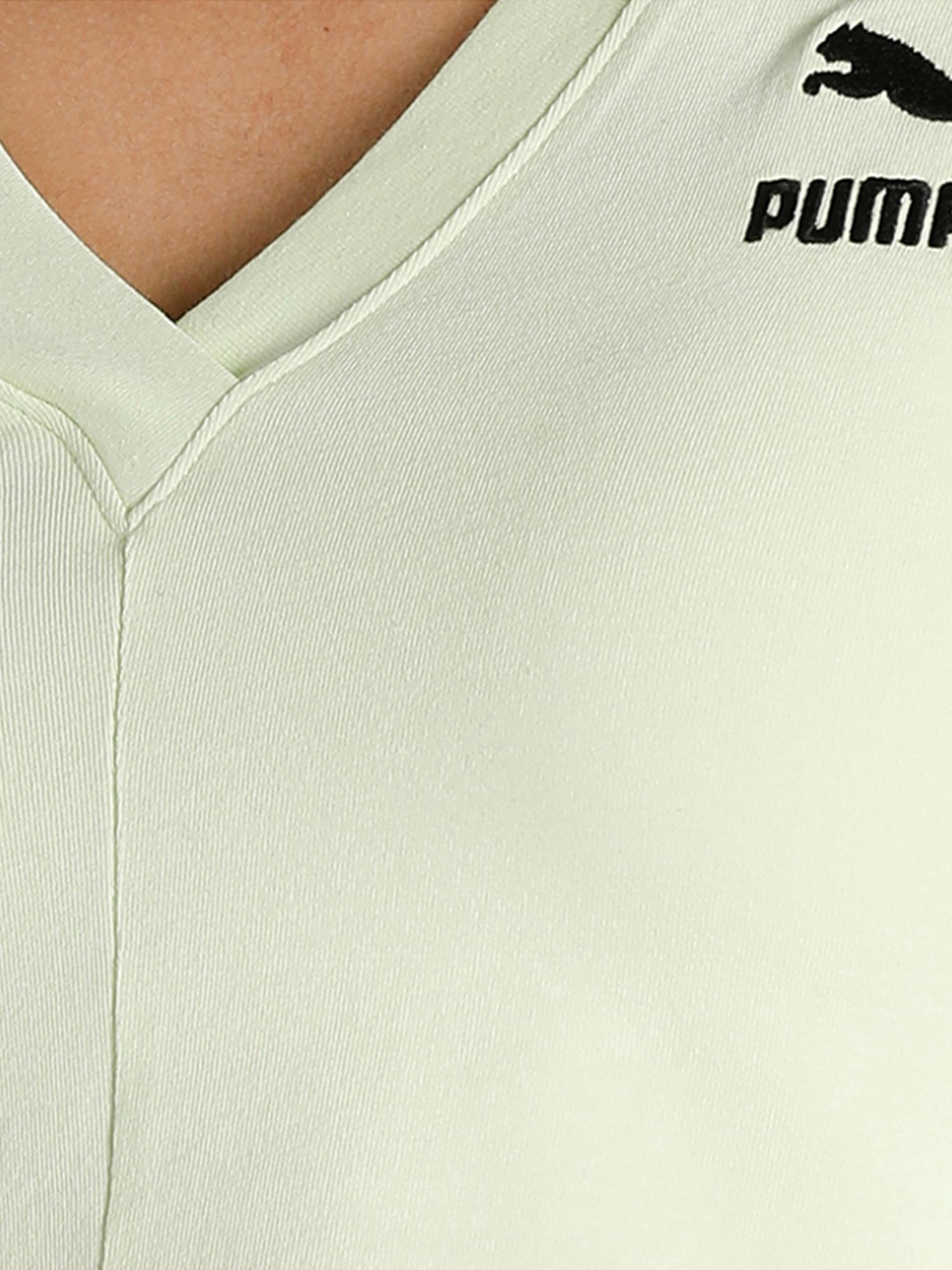 Puma Classics Sage Green Cotton Logo Crop T-Shirt