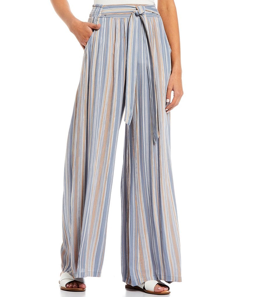 Angie Mulit-Stripe Tie Front Wide Leg Palazzo Pants