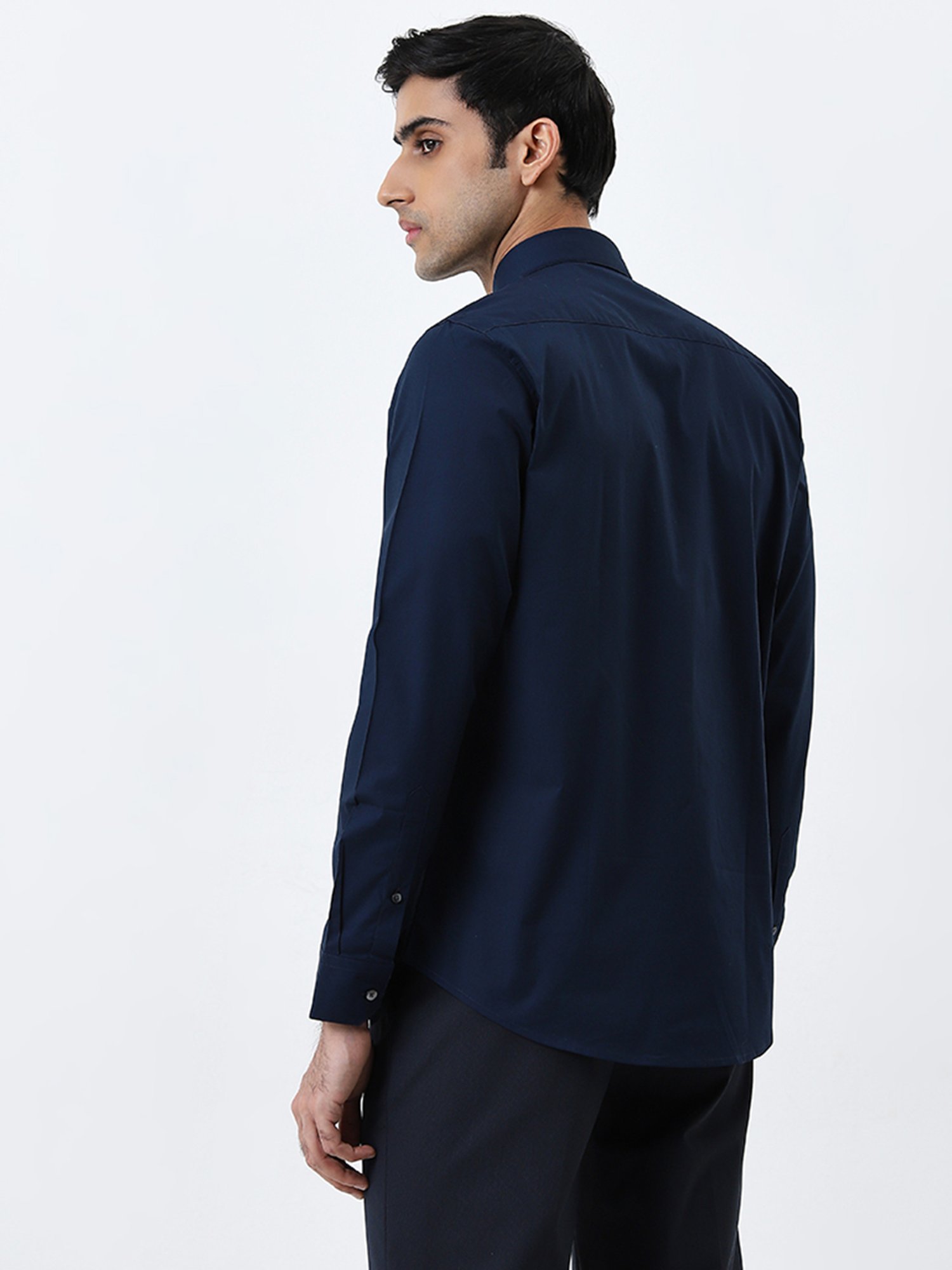 WES Formals by Westside Navy Solid Ultra Slim-Fit Cotton Blend Shirt