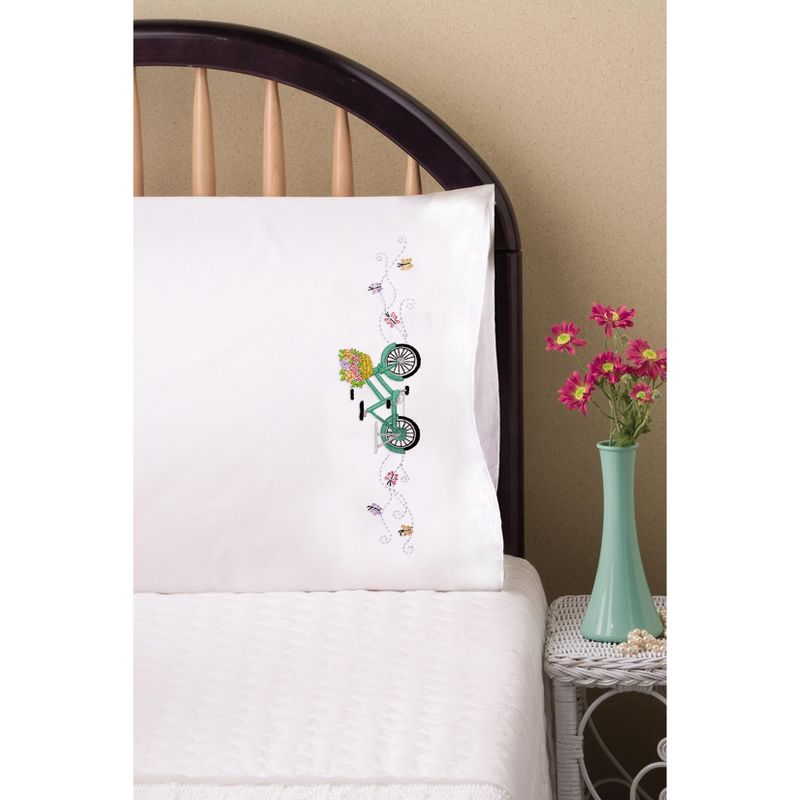 Tobin Stamped For Embroidery Pillowcase Pair 20"X30"-Bicycle
