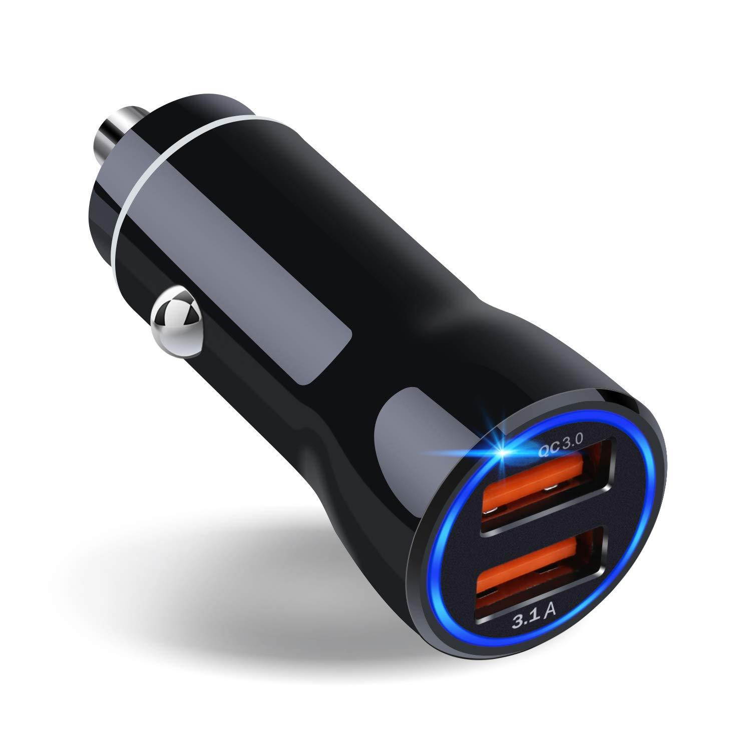 USB Car Charger, Costyle 30W Dual 2 USB Car Charger Adapter with Quick Charge QC 3.0 Port and 3.1A Port Compatible for iPhone Xs Max XR X 8 7 Plus, Galaxy S10 S9 S8 Plus, iPad Pro Air, LG, HTC (Black)