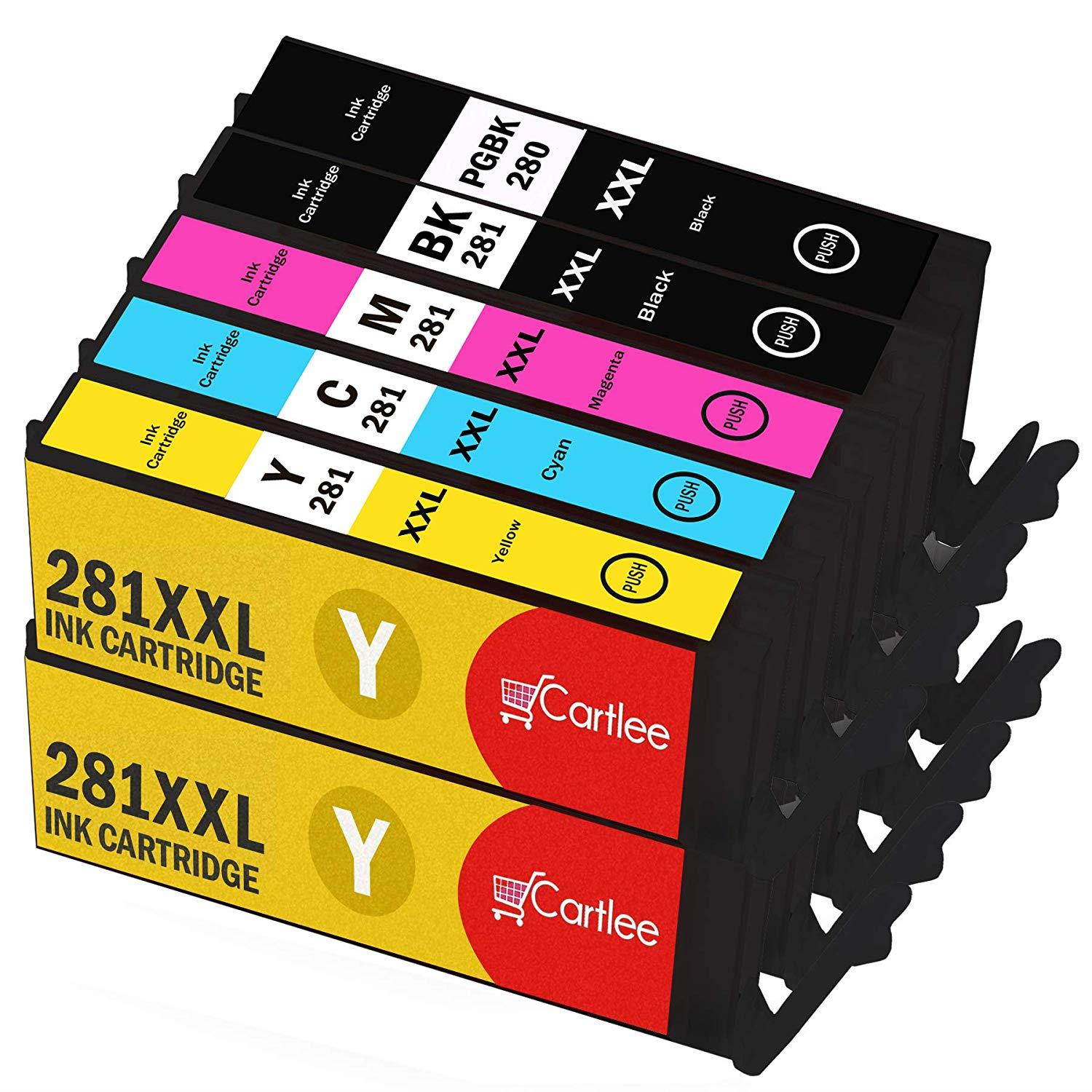 Cartlee Set of 10 Compatible High Yield Ink Cartridges PGI-280XXL CLI-281XXL Replacement for Canon Pixma TS6120 TS8120 TS9120 TR7520 TR8520 Printers (2 Black, 2 Pb Black, 2 Cyan, 2 Magenta, 2 Yellow)