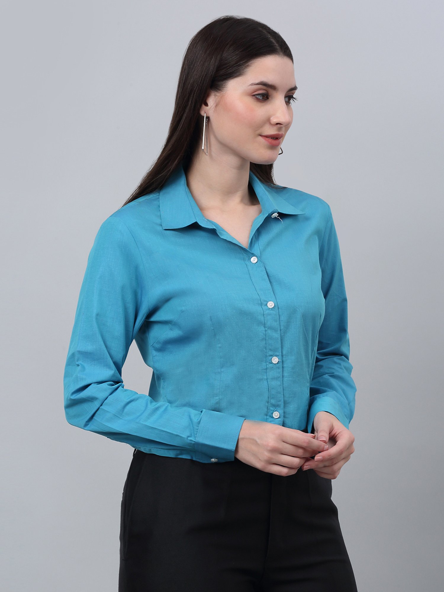 Crozo By Cantabil Turquoise Cotton Regular Fit Shirt