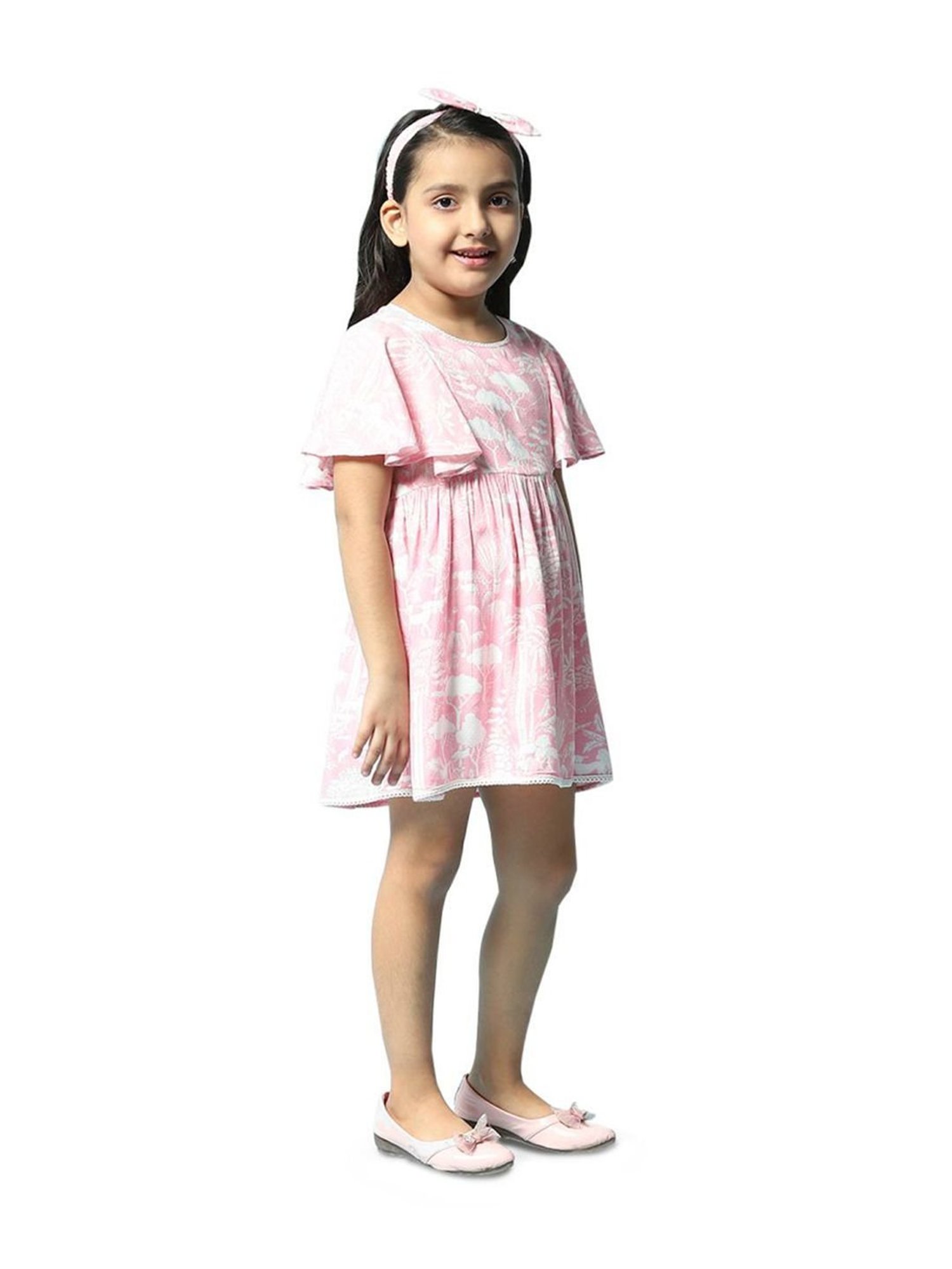 Biba Girls Pink Printed Dress with Headband