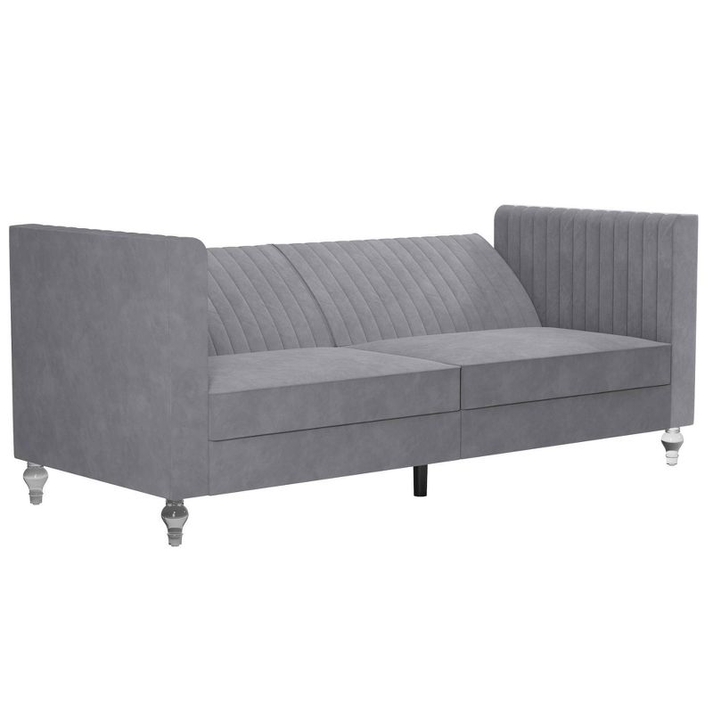 Arabelle Futon with Acrylic Leg Light Gray Velvet - CosmoLiving by Cosmopolitan