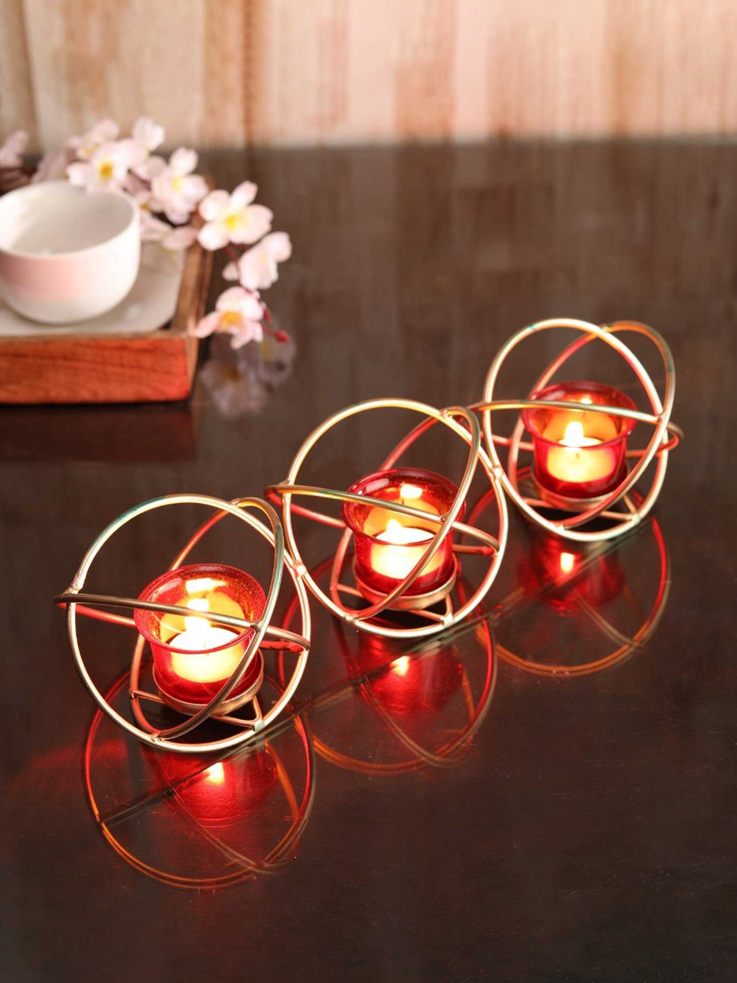 HOSLEY Gold Metal Tealight Candle Holder with Cup & Tealight