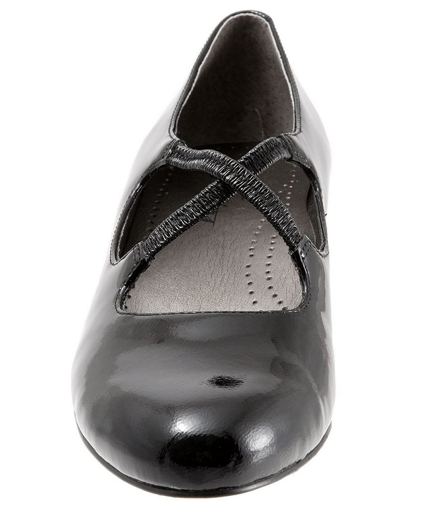 Trotters Jamie Patent Leather Cross Over Band Block Heel Pumps