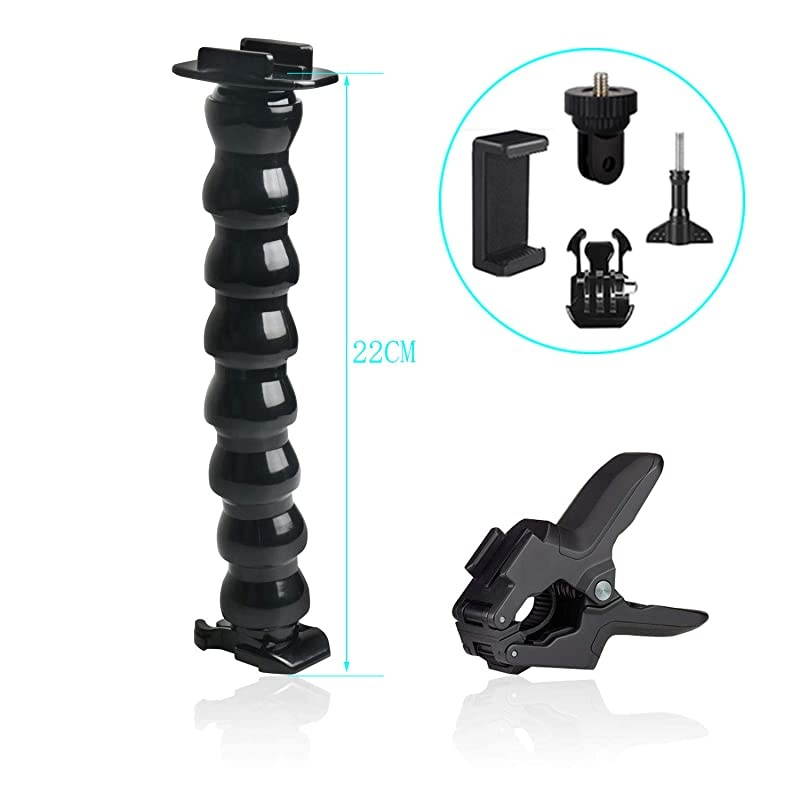 Jaws Flex Clamp Mount with Adjustable Gooseneck Compatible with Gopro Hero 8 Hero 7 Hero 6 5 4 2018 Session Fusion 3+ 3 2 1 DJI Osmo Xiaomi Yi Camera Mounts and Supports