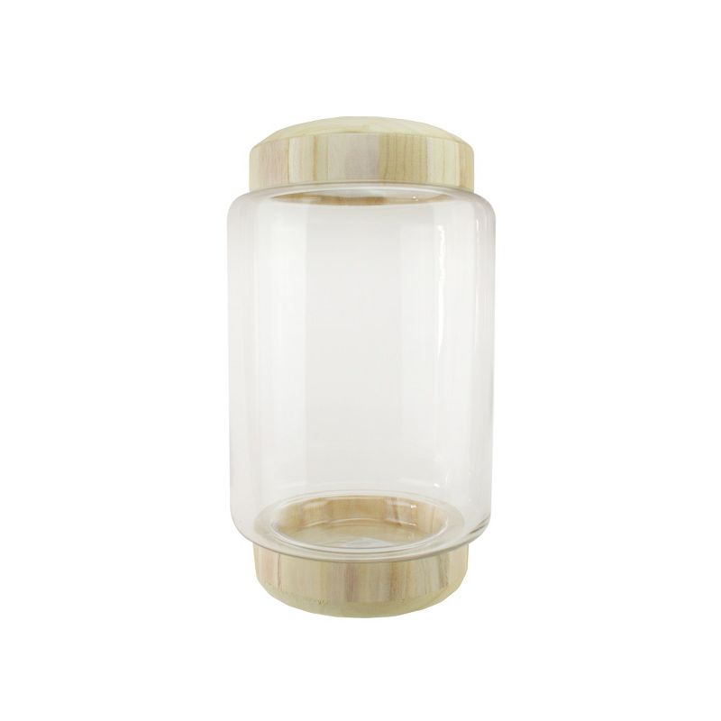 Northlight 13.5" Cylindrical Transparent Glass Container with Wooden Base and Lid - Clear/Brown