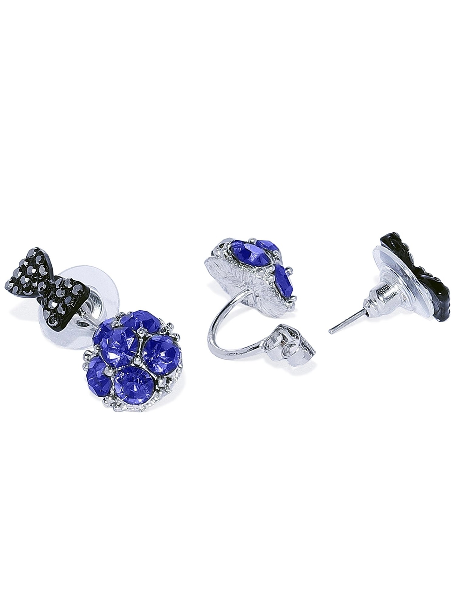 OOMPH Blue & Black Crystal Ear Jacket Fashion Drop Earrings Stylish Latest for Women