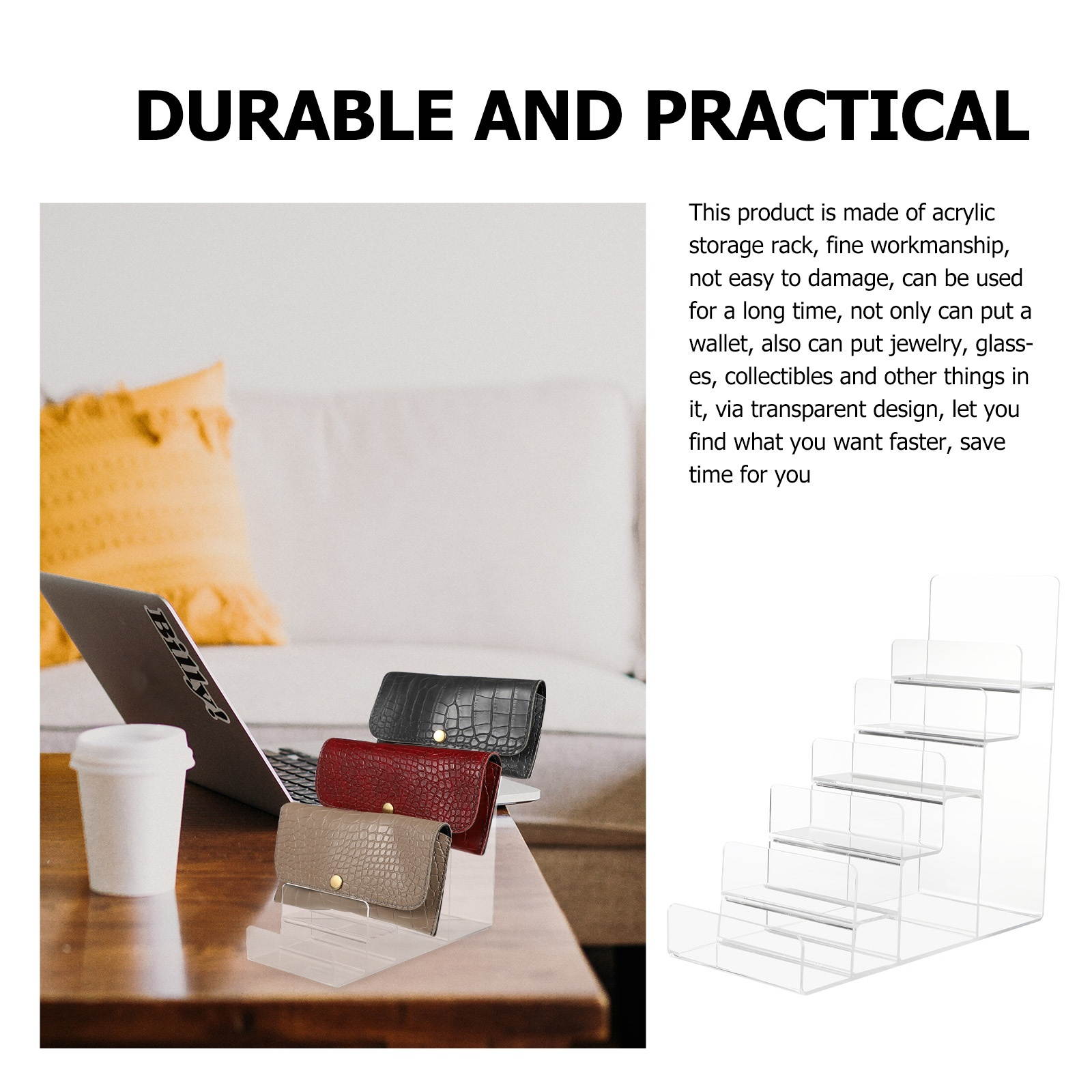 1Pc Transparent Multifunctional Trapezoidal Practical Acrylic Wallet Holder Rack Wallet Holder Stand Storage Rack for Home