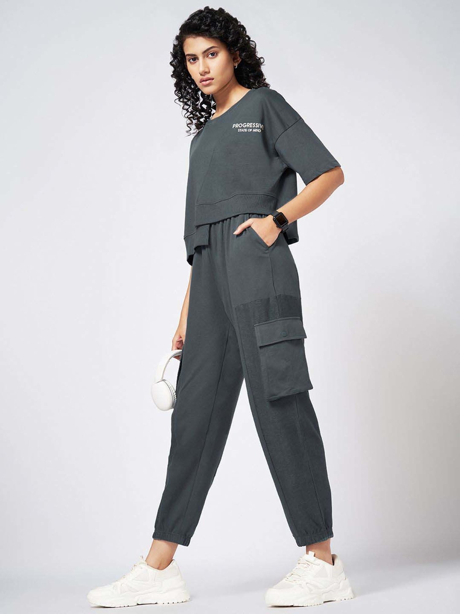 Ajile by Pantaloons Grey Cotton Plain Joggers